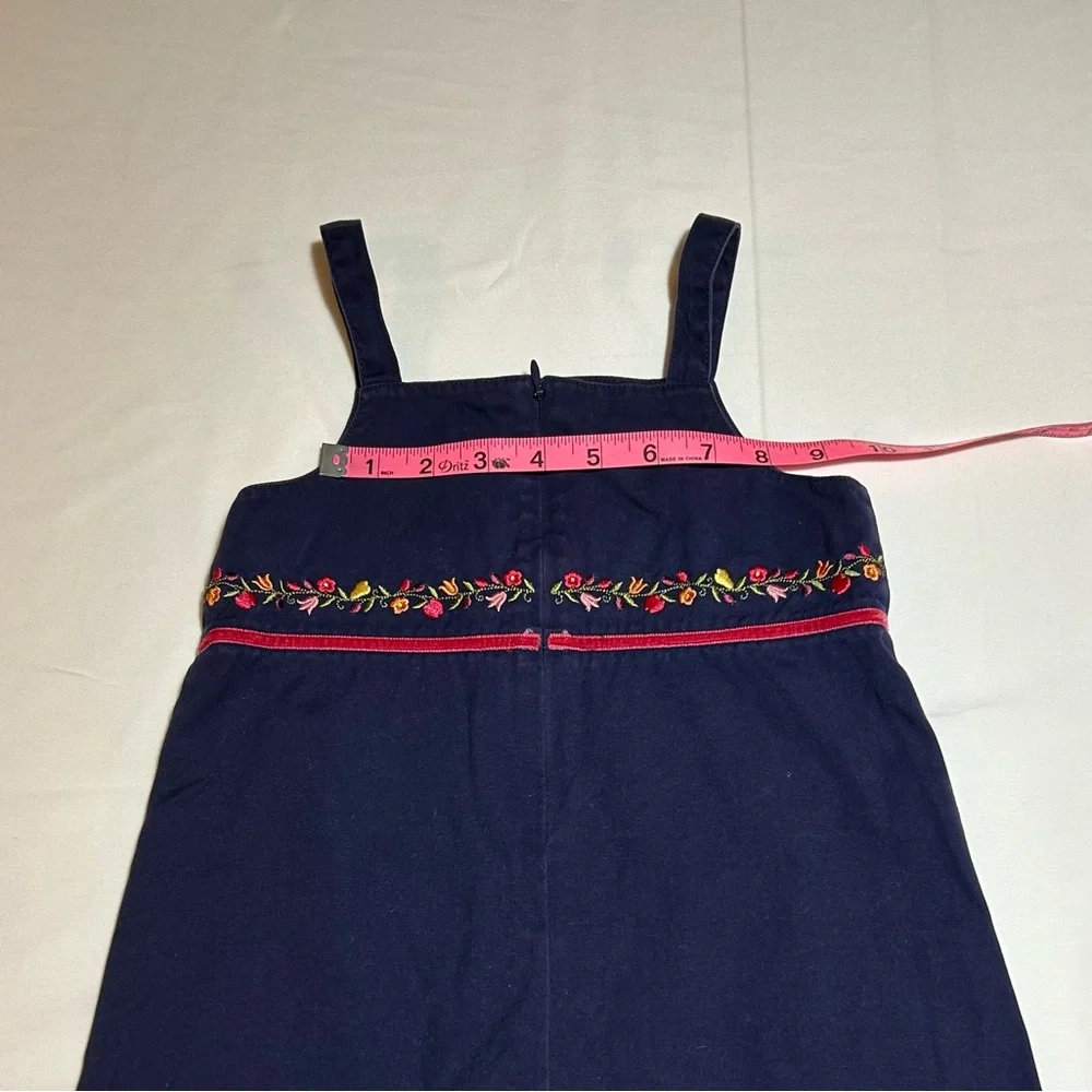 Gymboree Vintage 2002 Girls Size 4 Navy Blue Tank Dress Embroidered Flowers